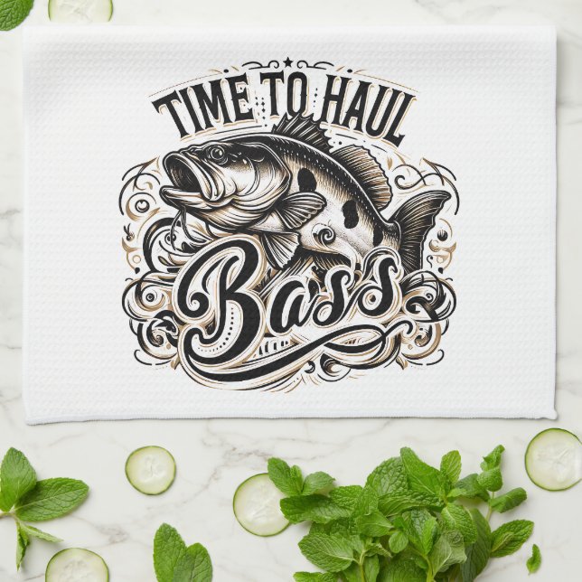 Funny Time to Haul Bass Fishing Kitchen Towel (Folded)