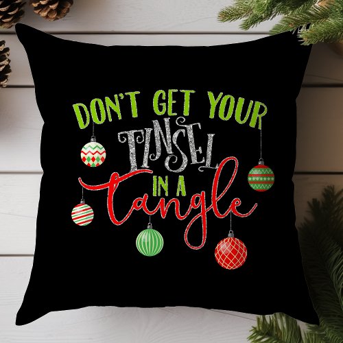 Funny Tinsel in a Tangle Christmas Throw Pillow