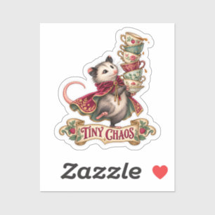 Funny Tiny Chaos Opossum Teacups Sticker