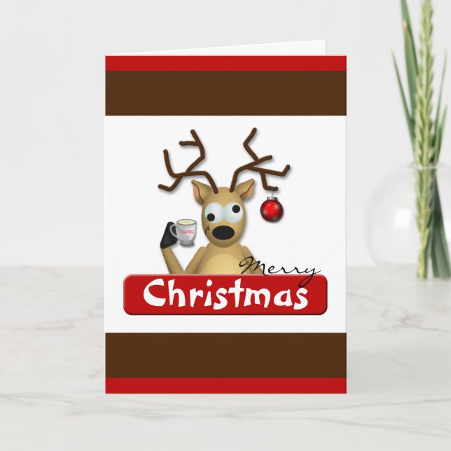 Funny Tipsy Reindeer Christmas Greeting Card (Front)