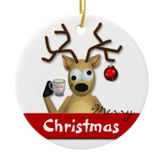 Funny Tipsy Reindeer Merry Christmas Tree Ornament