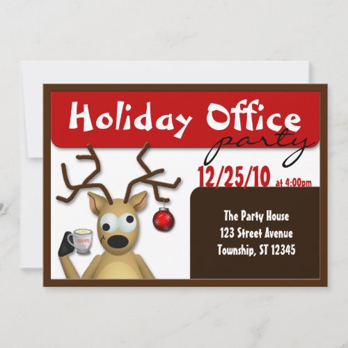 Funny Tipsy Reindeer Office Party Invitations