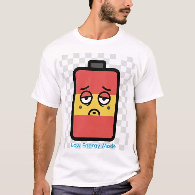 Funny Tired Battery Face T-Shirt (Front)