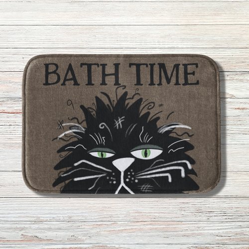 Funny Tired Black Cat Bath Time Haggled Bath Mat