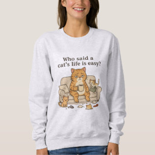Funny Tired Cat Coffee Illustration Sweatshirt