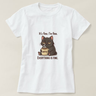 Funny Tired Cat Coffee T-Shirt for Women