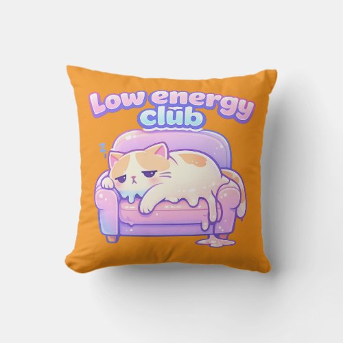 Funny Tired Cute Cat Melting on Chair Throw Pillow