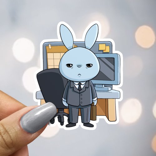 Funny Tired Office Worker Bunny Sticker
