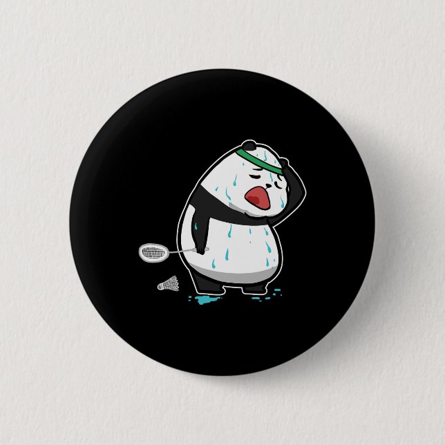 Funny Tired Panda Playing Badminton  Button (Front)