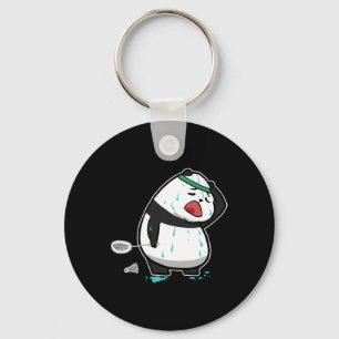 Funny Tired Panda Playing Badminton  Keychain
