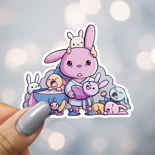 Funny Tired Parent of Multiples Bunny Sticker