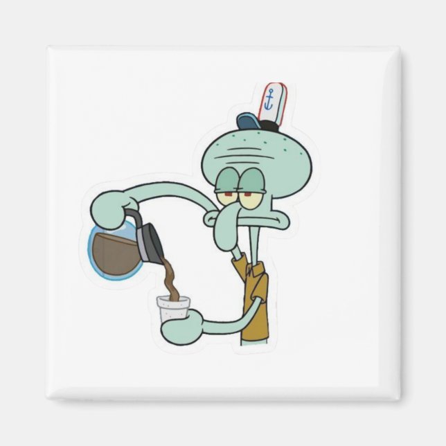 Funny Tired Squidward Pouring Coffee Mug - Morning Magnet (Front)