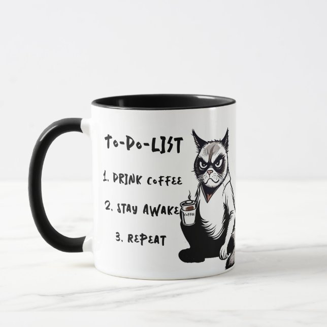 Funny "To Do List", Grumpy Cat Cartoon Coffee Mug (Left)