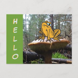 Funny Toad Cartoon on Toadstool HELLO Postcard