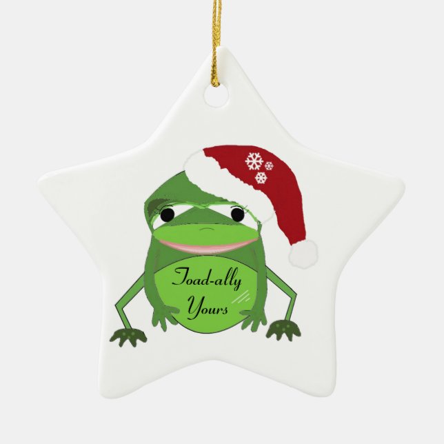Funny Toad in a Santa Hat Ceramic Ornament (Front)