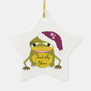 Funny Toad in a Santa Hat Ceramic Ornament