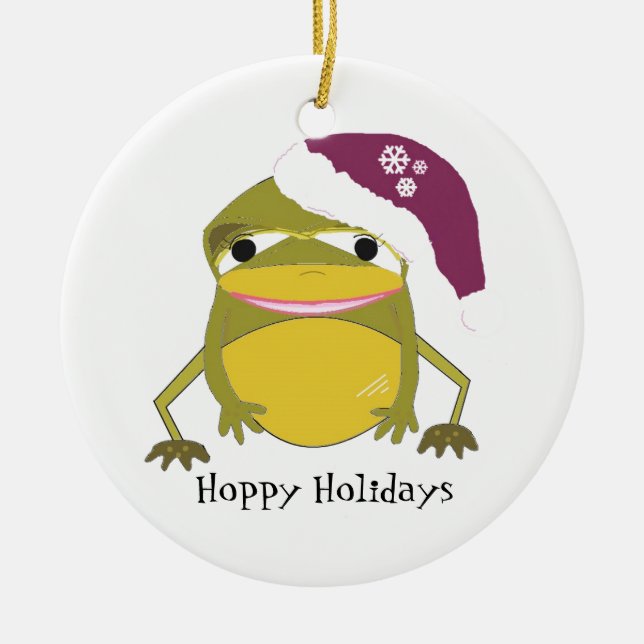 Funny Toad in a Santa Hat Ceramic Ornament (Front)