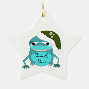 Funny Toad in a Santa Hat Ceramic Ornament