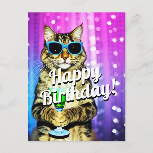 Funny toasting cat birthday  postcard (Front)