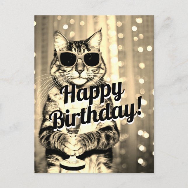 Funny toasting cat birthday  postcard (Front)