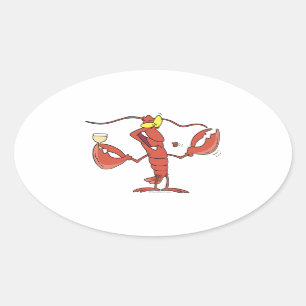 funny toasting lobster cartoon oval sticker