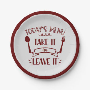 Funny Today's Menu Cute Quote Burgundy Party Paper Plates