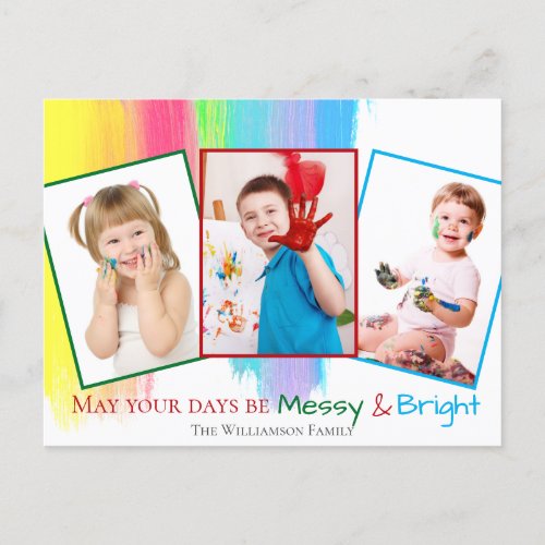 Funny Toddler Christmas Photo Cute Bright Colorful Postcard