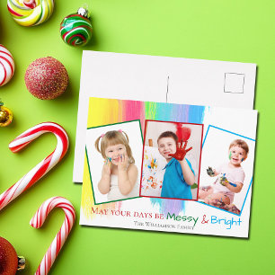 Funny Toddler Christmas Photo Cute Bright Colorful Postcard