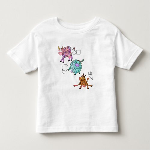 Funny Toddler T_Shirt with Colorful Geometric Cows