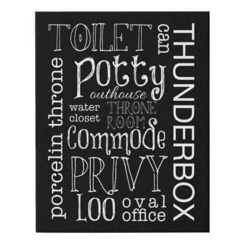 Funny Toilet Bathroom Art Black and White Faux Canvas Print