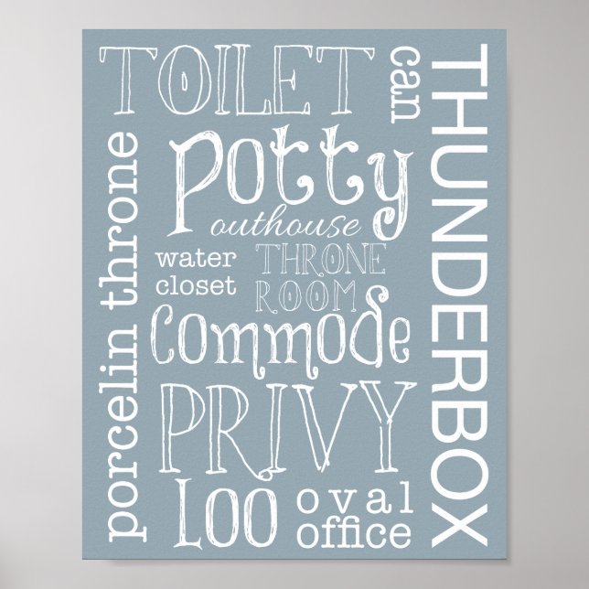Funny Toilet Bathroom Dusty Blue Gray Sign Print (Front)