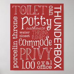 Funny Toilet Bathroom Red Sign Poster Print