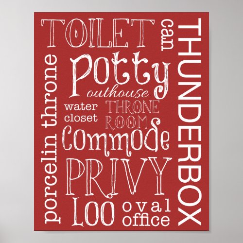 Funny Toilet Bathroom Red Sign Poster Print