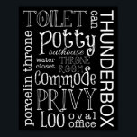 Funny Toilet Bathroom Sign Poster Print<br><div class="desc">Funny toilet sign,  perfect for your bathroom! 
Designed and illustrated by Striped Hat Studio</div>