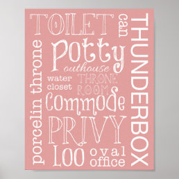 Funny Toilet Blush Dusty Rose Bathroom Sign Print