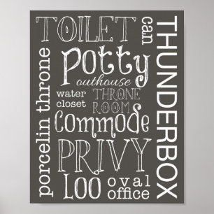 Funny Toilet Brown Grey Bathroom Sign Print