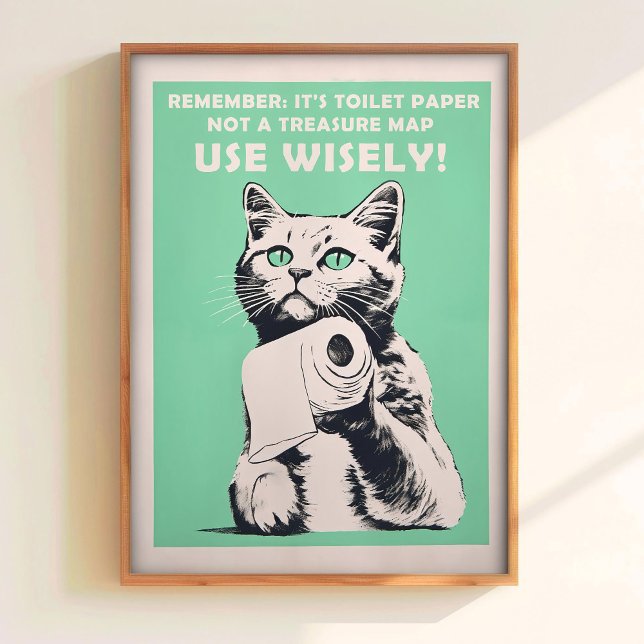 Funny Toilet Cat Poster Retro Guest Bathroom Poste (Creator Uploaded)