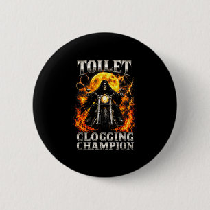 Funny toilet clogging champion skeleton biker button