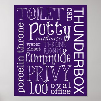 Funny Toilet Dark Purple Bathroom Sign Print by StripedHatStudio at Zazzle