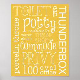 Funny Toilet Gold Yellow Bathroom Sign Print