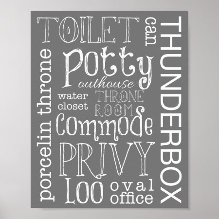 Funny Toilet Gray Bathroom Sign Poster Print