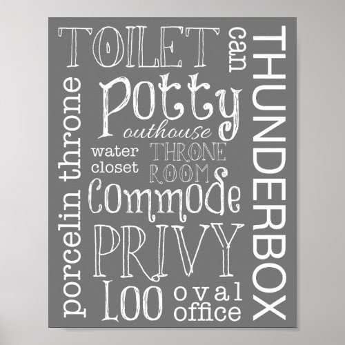 Funny Toilet Gray Bathroom Sign Poster Print