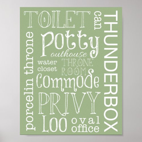 Funny Toilet Olive Green Bathroom Sign Print