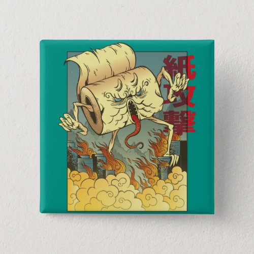 Funny Toilet Paper Monster Japanese Style Button