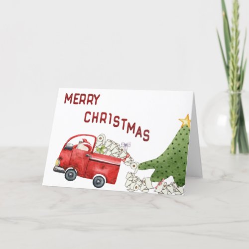 Funny  Toilet Paper Vintage Red Truck Christmas Holiday Card