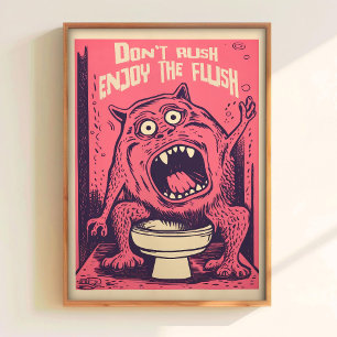 Funny Toilet Poster Monster on the Toilet Print Re