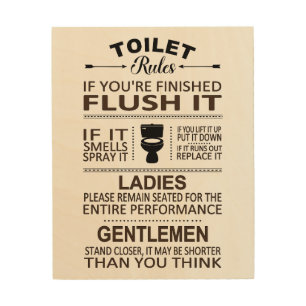 Funny Toilet Rules Bathroom Humor Wood Wall Art
