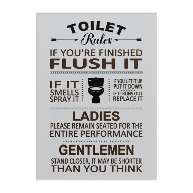 Funny Toilet Rules Bathroom Restroom Humor Acrylic Print (Front)