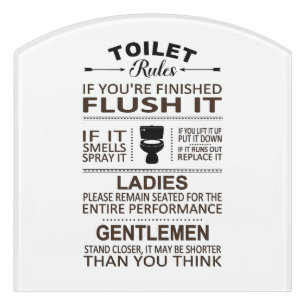 Funny Toilet Rules Bathroom Restroom Humor Door Sign
