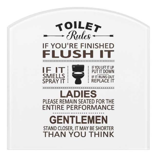 Funny Toilet Rules Bathroom Restroom Humor Door Sign (Contour Front)